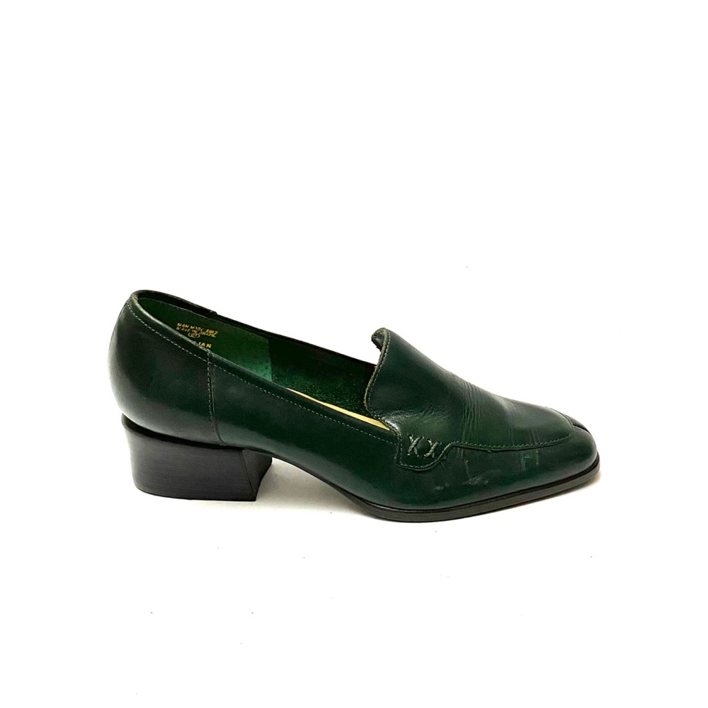 Vintage 1970s dark green leather loafer heels